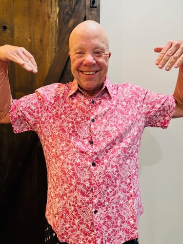 Customer photo review of Men's Cotton Floral Holiday Flower Print Button Up Beach Pink Hawaiian Short Sleeve Shirt