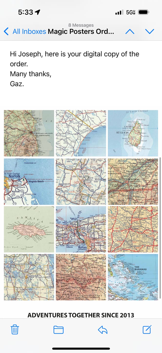 Customer photo review of Personalised Travel Map Print (Square Modern)