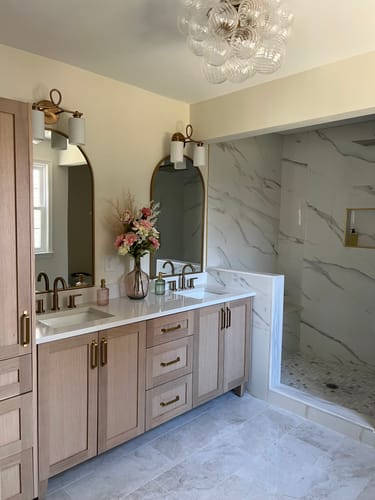 Customer photo review of Bridgeport 72" White Oak Bathroom Vanity, Double Sink