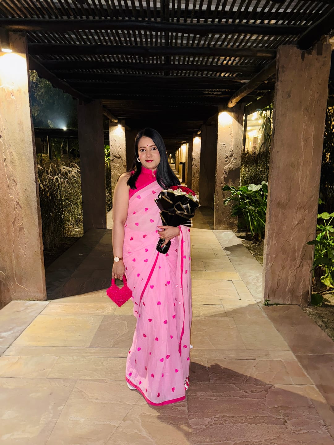 Customer photo review of Pink Love Mulmul Cotton Saree