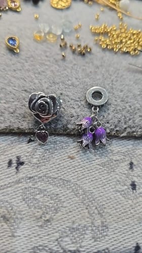 Customer photo review of 925 Sterling Silver Purple Flowers Charm