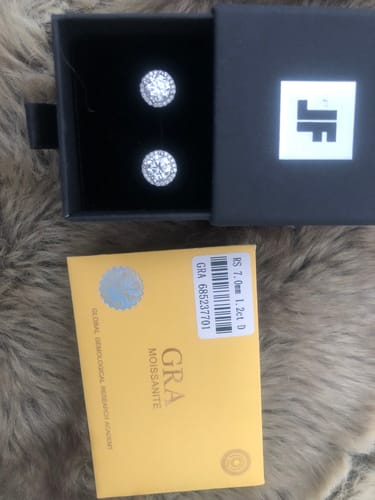 Customer photo review of 2.00 Carat Certified VVS1 Moissanite Halo Earrings