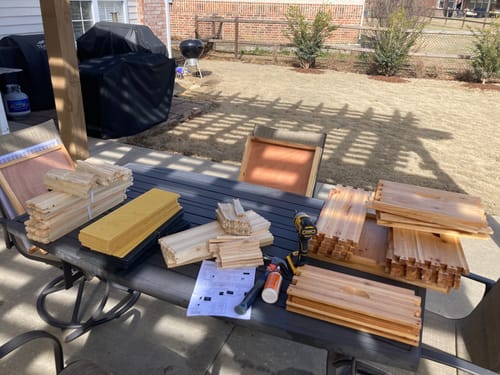 Customer photo review of BeeCastle Beehive 10 Frame 4 Layer:Beeswax Coated Bee Hive with 2 Deep Brood,2 Super Boxes,Complete with Wooden Frames and Beeswax Plastic Foundation.Logo Free Hive for a Natural Beekeeping Experience