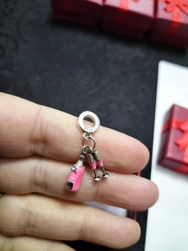 Customer photo review of 925 Sterling Silver Pink Champagne Dangle Charm