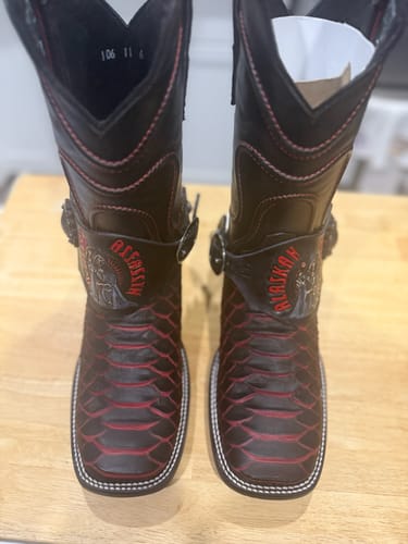Customer photo review of Matte Black Cherry Python Leather Boots - Square Toe