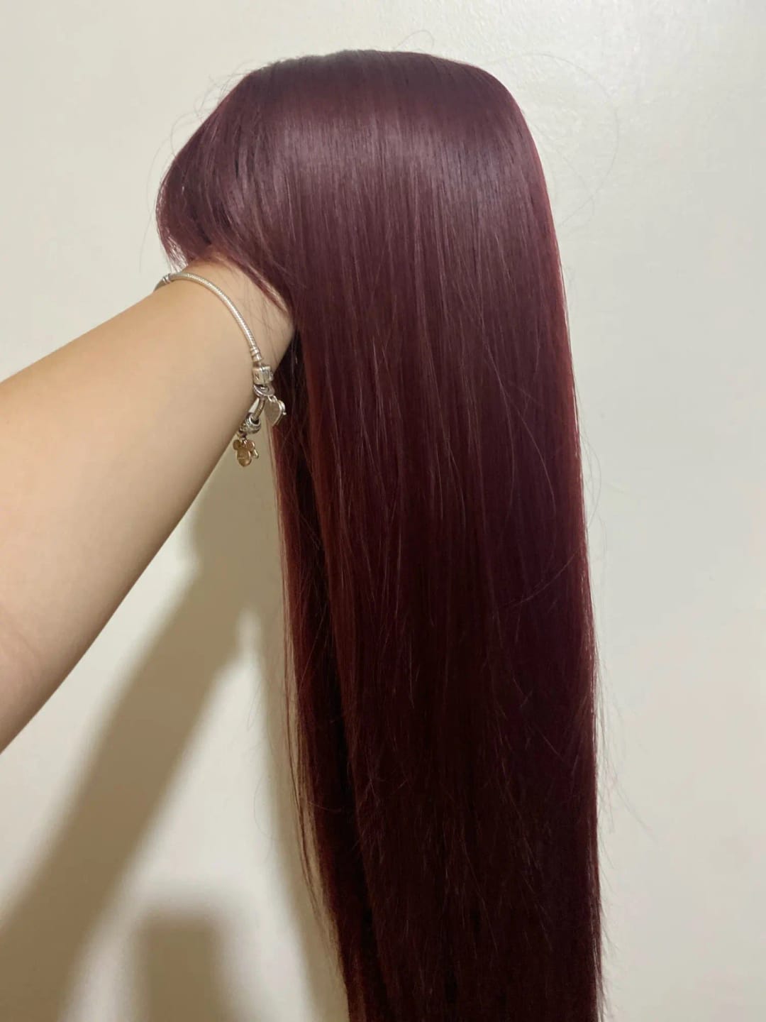 Customer photo review of Heat Resistant Fiber Wig Long Natural Wavy With Bangs — Platinum Blonde Pink Ombre | KIMLUD
