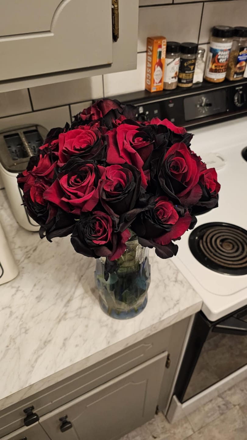 Customer photo review of Black and Red Tinted Roses