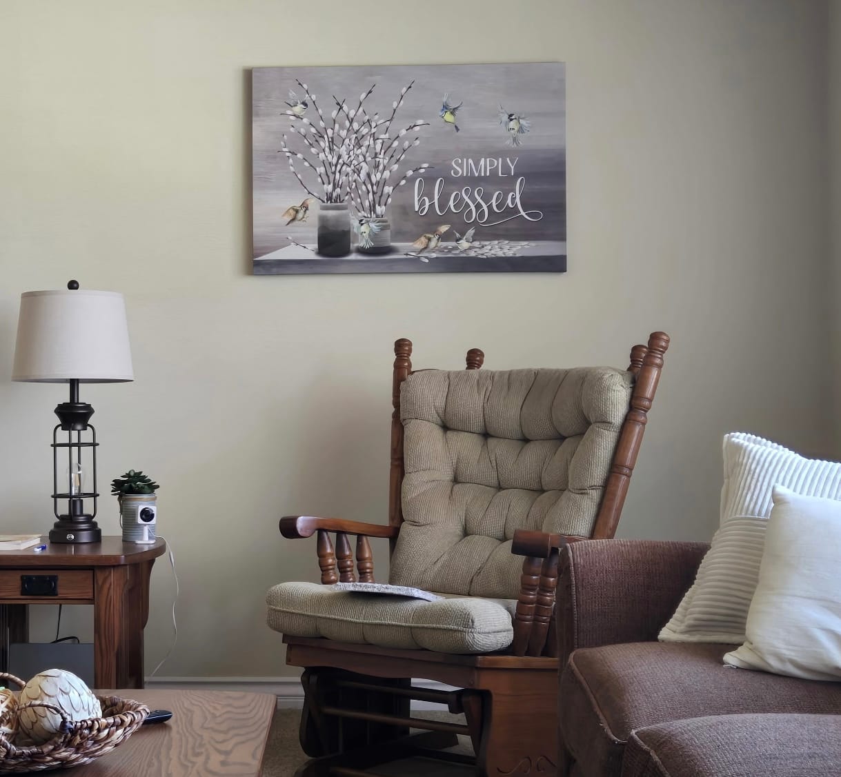 Customer photo review of Christian Canvas Wall Art, Simply Blessed Wall Decor
