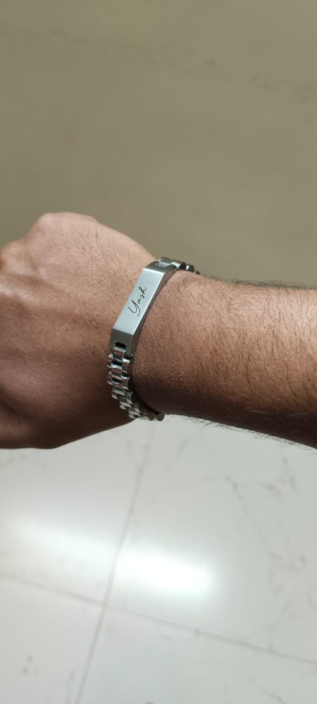 Customer photo review of Personalised Stark Silver Bracelet