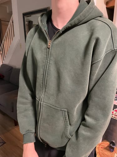Customer photo review of INFLATION Washed Distressed Fleece Zip Up Hoodies