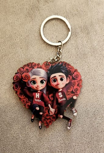 Customer photo review of Rose Heart Couple Personalized Acrylic Keychain, Valentine's Day Gift for her, Gift for him
