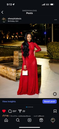 Customer photo review of Stretch Lace Turtleneck Maxi Dress