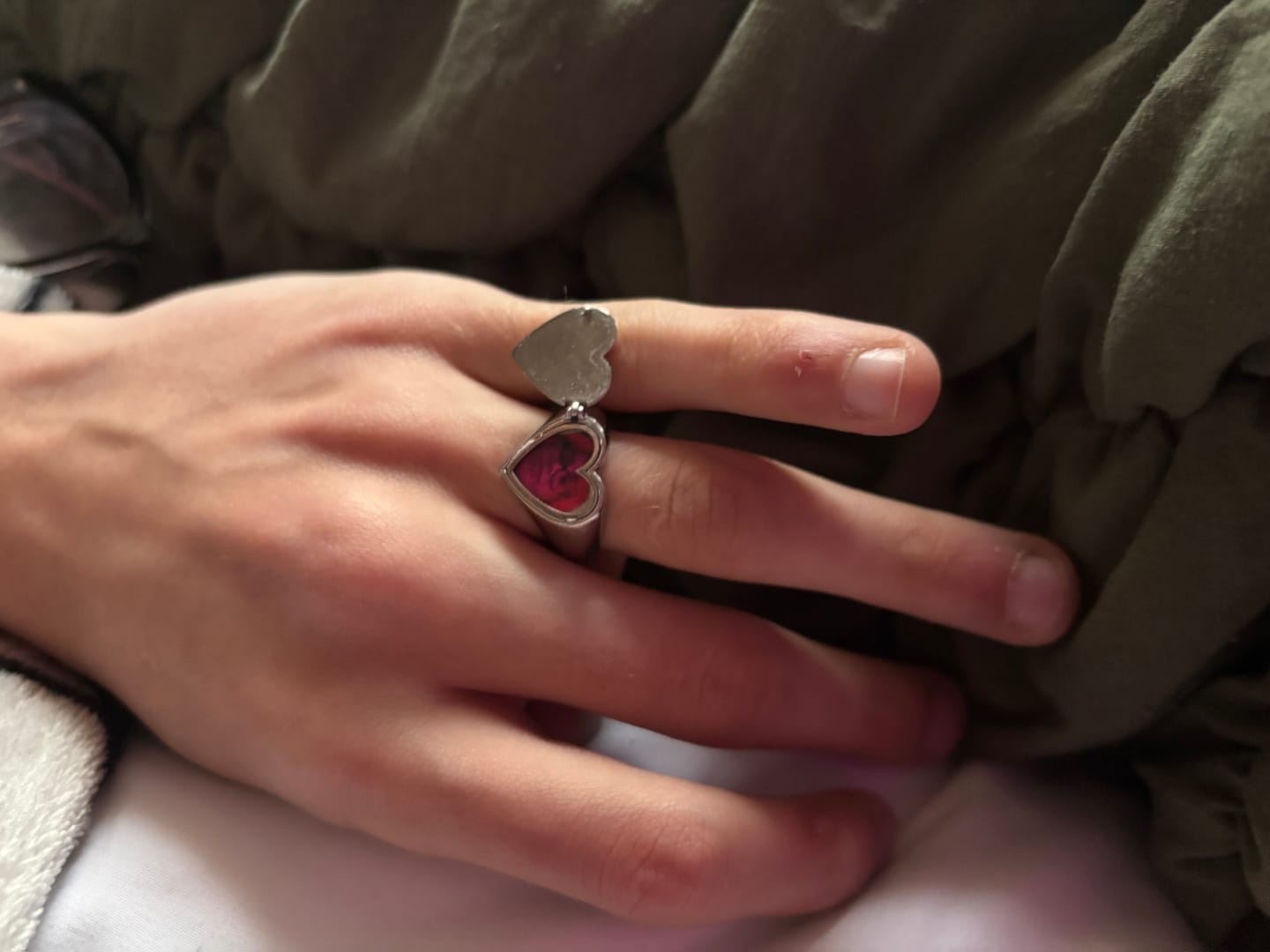 Customer photo review of LOCKET HEART RING (ENGRAVABLE)