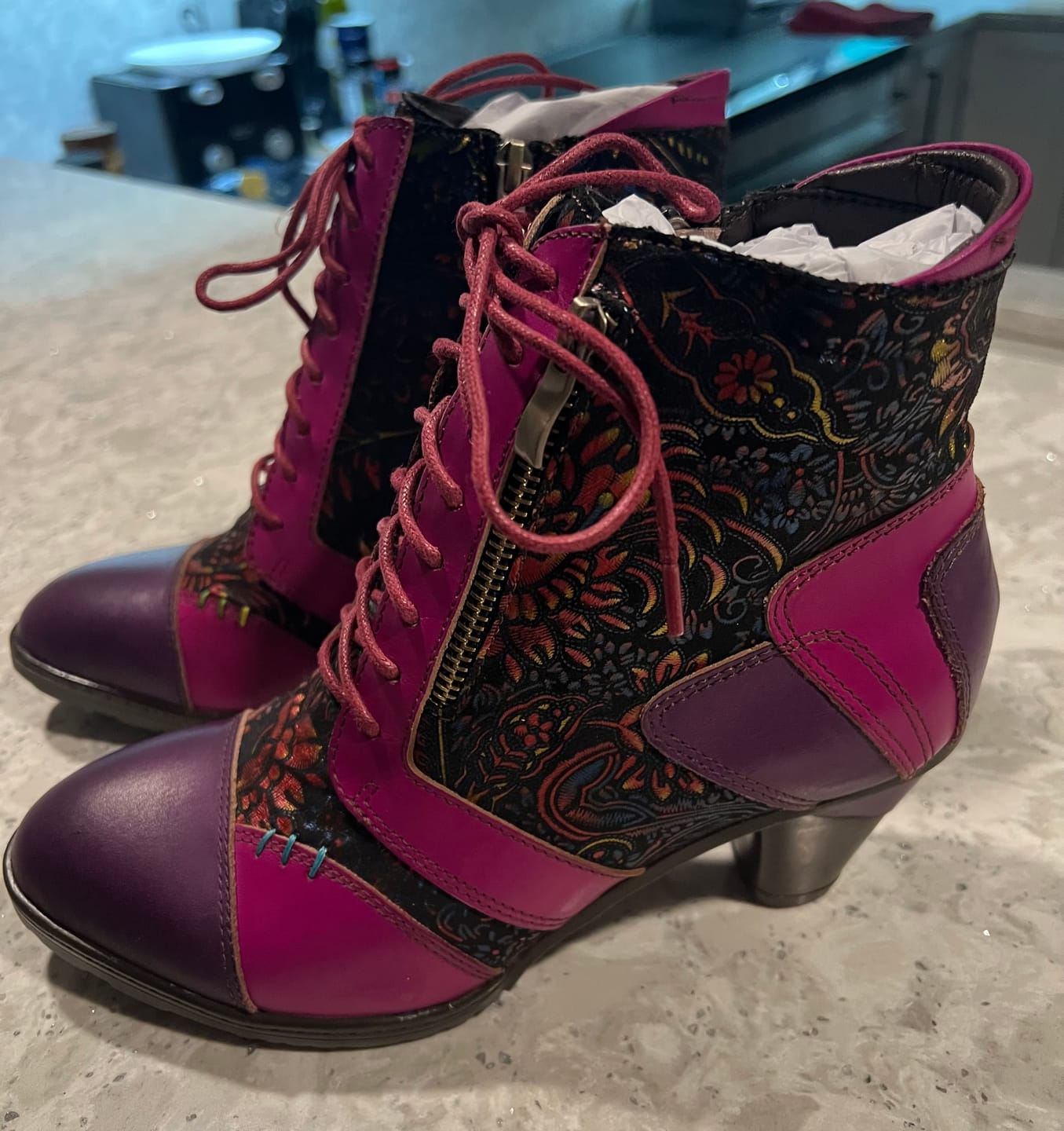 Customer photo review of Retro Handmade Leather Patchwork Ankle Boots