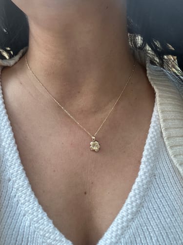 Customer photo review of 14k Medium Plumeria Necklace