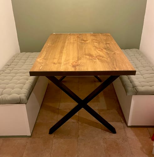 Customer photo review of Industrial Dining Table with X-Frame Leg