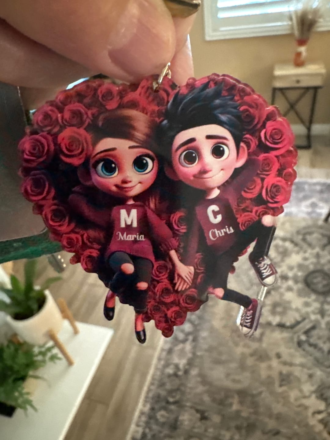 Customer photo review of Rose Heart Couple Personalized Acrylic Keychain, Valentine's Day Gift for her, Gift for him