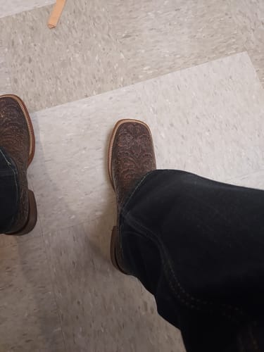 Customer photo review of "BROWN" TOOLED LEATHER | MEN SQUARE TOE WESTERN COWBOY BOOTS