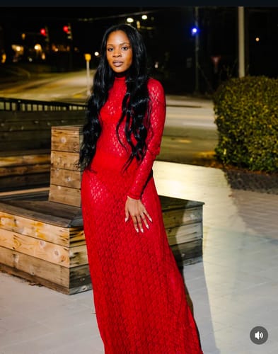 Customer photo review of Stretch Lace Turtleneck Maxi Dress