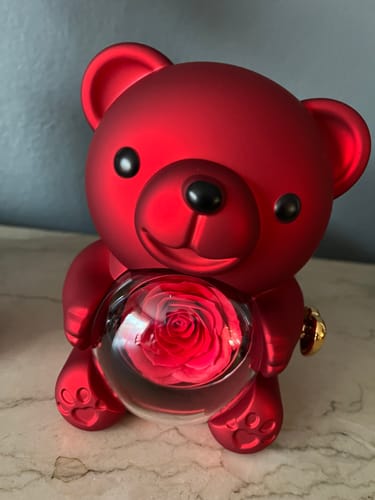 Customer photo review of Ours Rose Éternelle avec Collier Gravé - Une double surprise que votre chérie appréciera