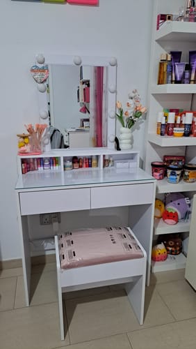 Customer photo review of Σκαμπό για Μπουντουάρ Γραφείου Τουαλέτας Κρεβατοκάμαρας Βελούδινο Ροζ με Λευκό RD-S001W01