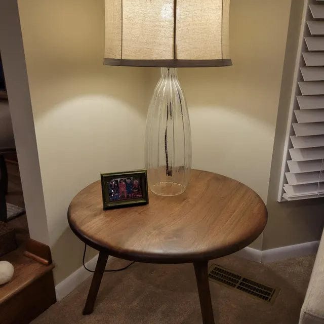 Customer photo review of Sidney Round Coffee Table - Solid Walnut Wood - Mid Century Modern Design