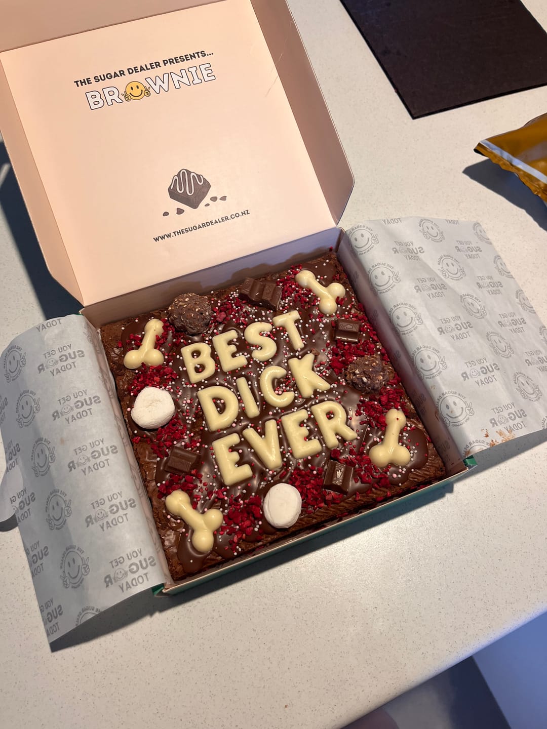 Customer photo review of Custom message dick brownie