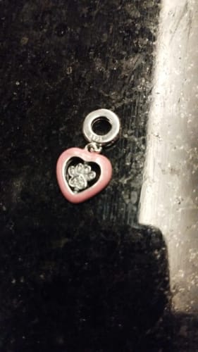 Customer photo review of 925 Sterling Silver Paw Print Heart Charm