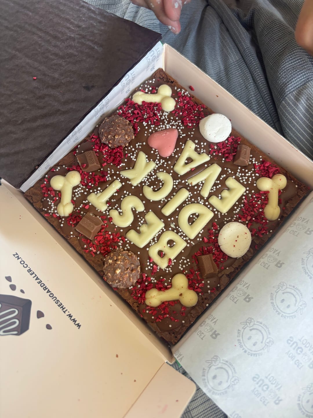 Customer photo review of Custom message dick brownie