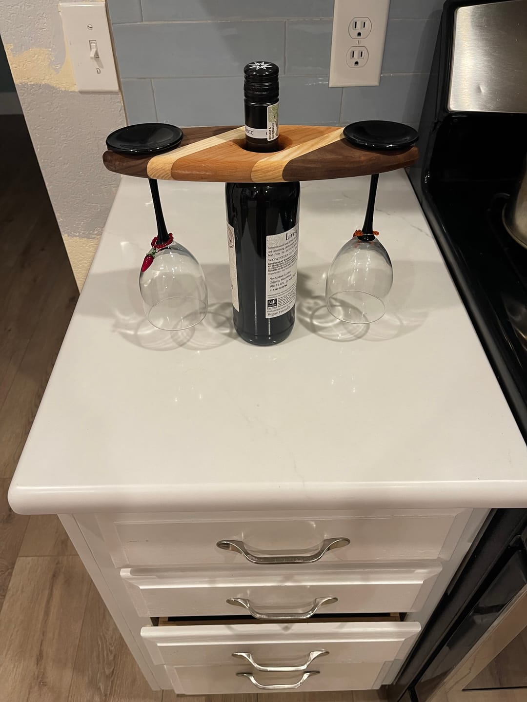 Customer photo review of 11x4" Wine Caddy 1 Acrylic Router Template