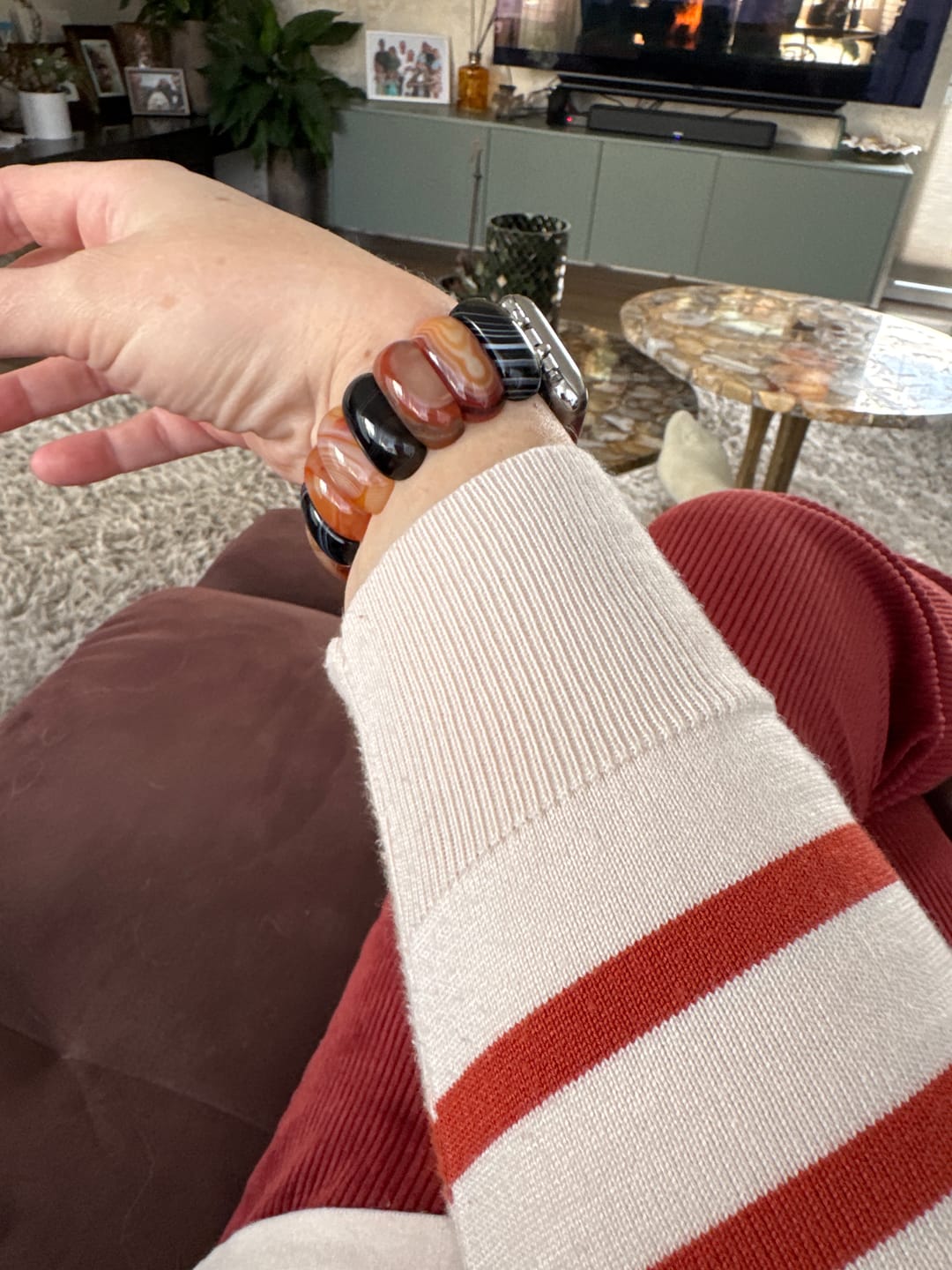 Customer photo review of Bohemian Onyx Elegance Stretch Apple Watch Strap