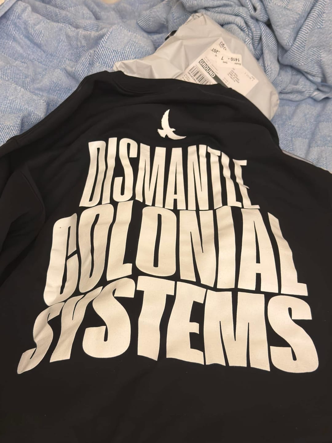 Customer photo review of Dismantle Colonial Systems Crewneck