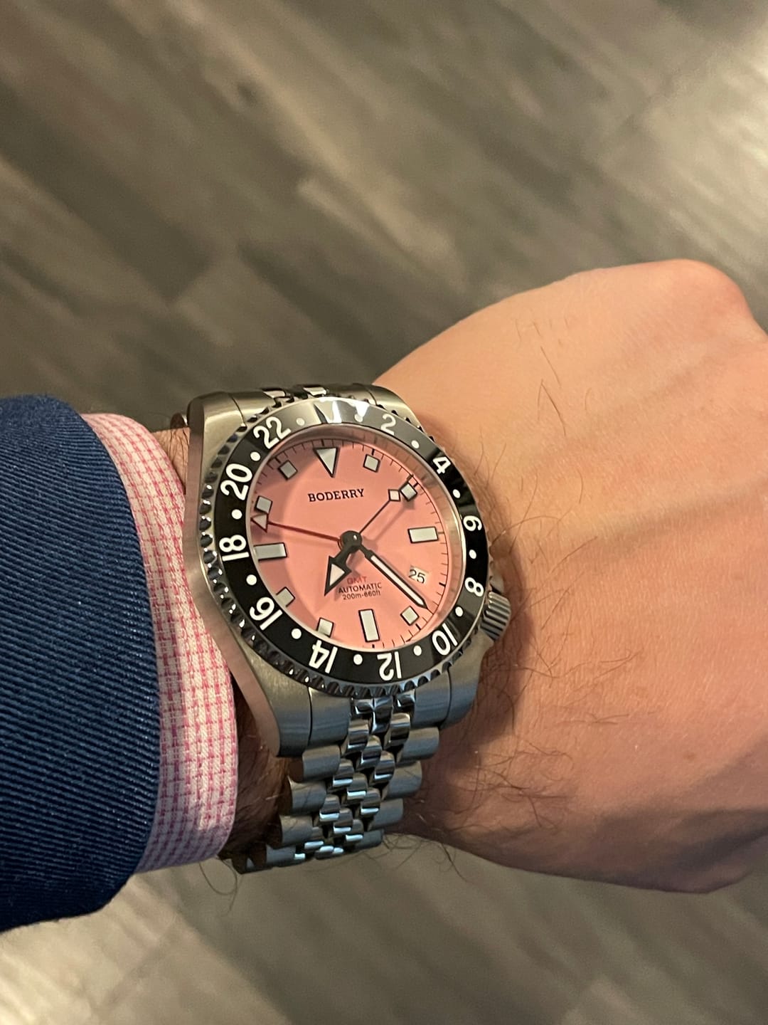 Customer photo review of ADMIRAL GMT - 200M Waterproof Titanium Automatic Diver Watch | Pink-(Ceramic Bezel)