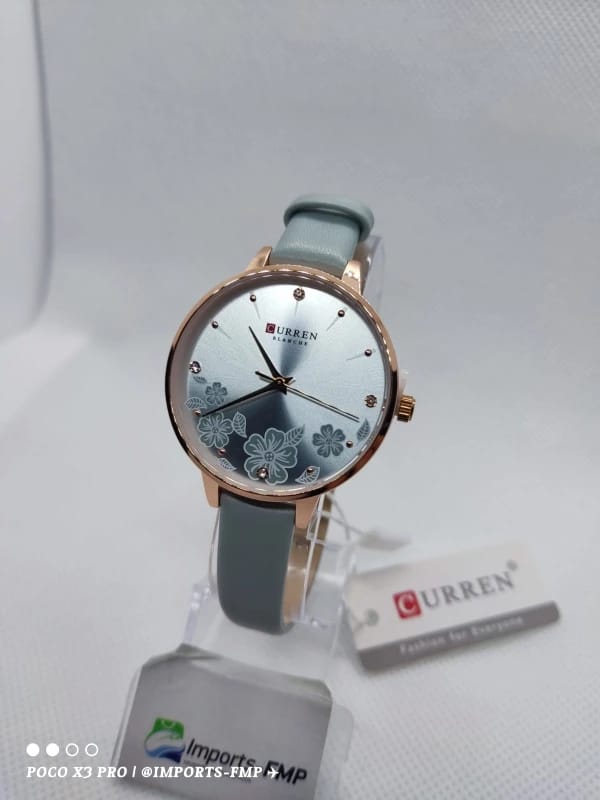 Customer photo review of Leather Quartz Wristwatch Floral Dial — Light Blue | KIMLUD