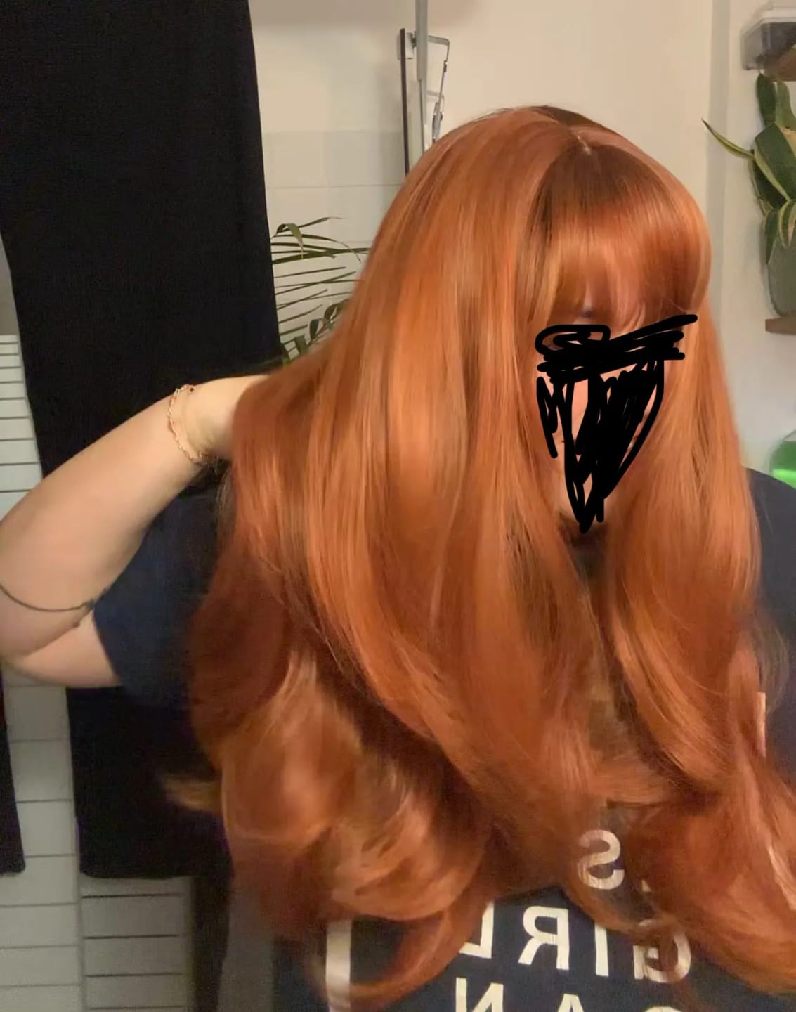 Customer photo review of Synthetic Long Straight Wig With Bangs — Red Brown Copper Ginger | KIMLUD