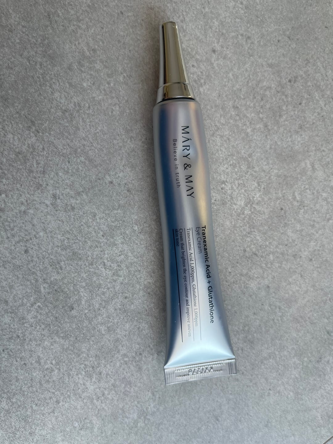 Customer photo review of Balinošs krēms ādai ap acīm ar traneksāmskābi Mary&May Tranexamic Acid Glutathion Eye Cream
