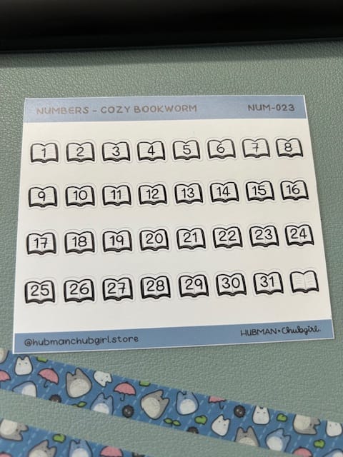 Customer photo review of Numbers - Cozy Bookworm Planner Stickers