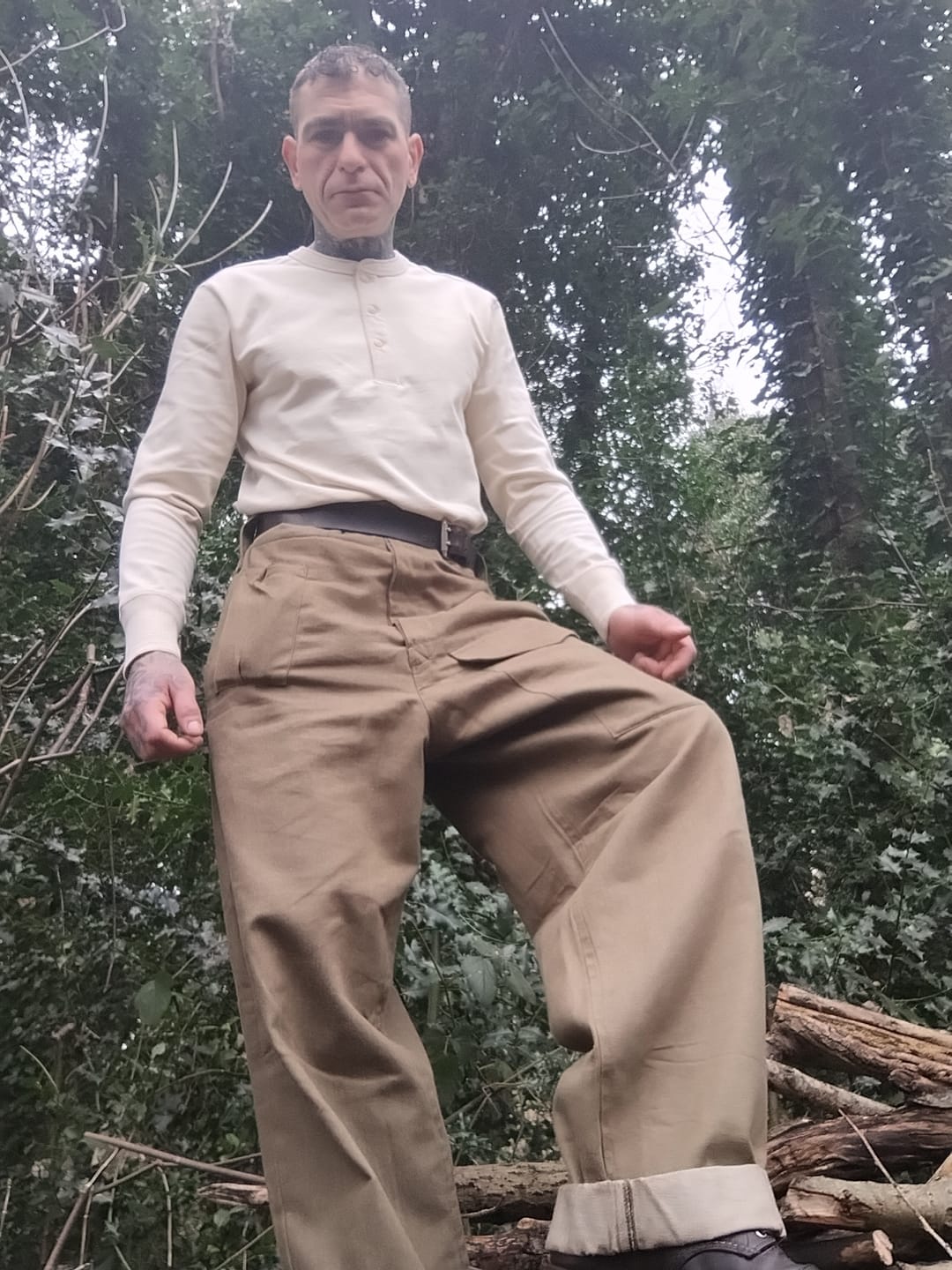 Customer photo review of Vintage Long Sleeve Henley Shirt - Apricot