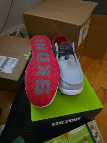 Customer photo review of SKŌNI Men's Golf Shoe Waterproof- Grey/Red