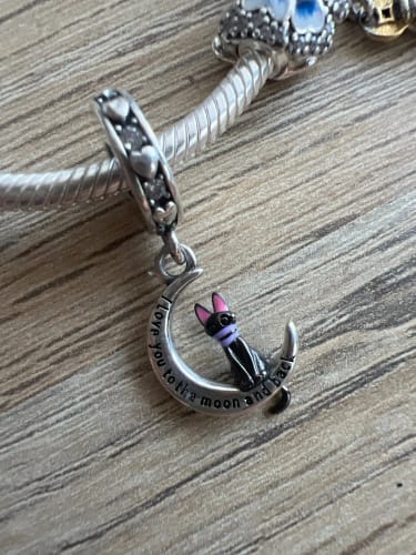 Customer photo review of 925 Sterling Silver Little Black Cat on Moon Charm