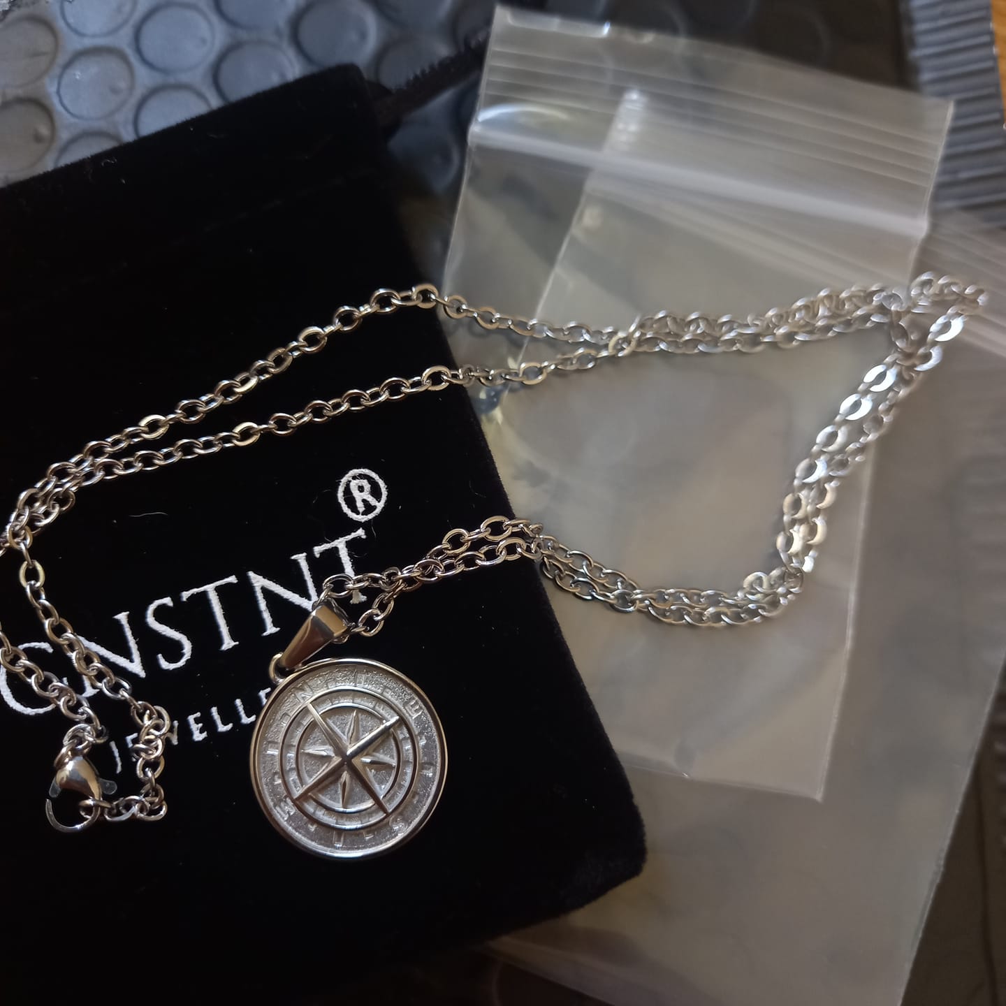 Customer photo review of Silver compass necklace