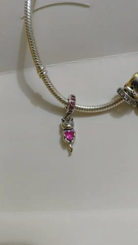 Customer photo review of 925 Sterling Silver Pink Heart Cat Charm
