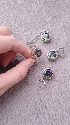Customer photo review of Sterling Silver Bridal Jewelry Set With Rainbow Zircon Ornaments And Timeless Elegance — Rainbow | KIMLUD