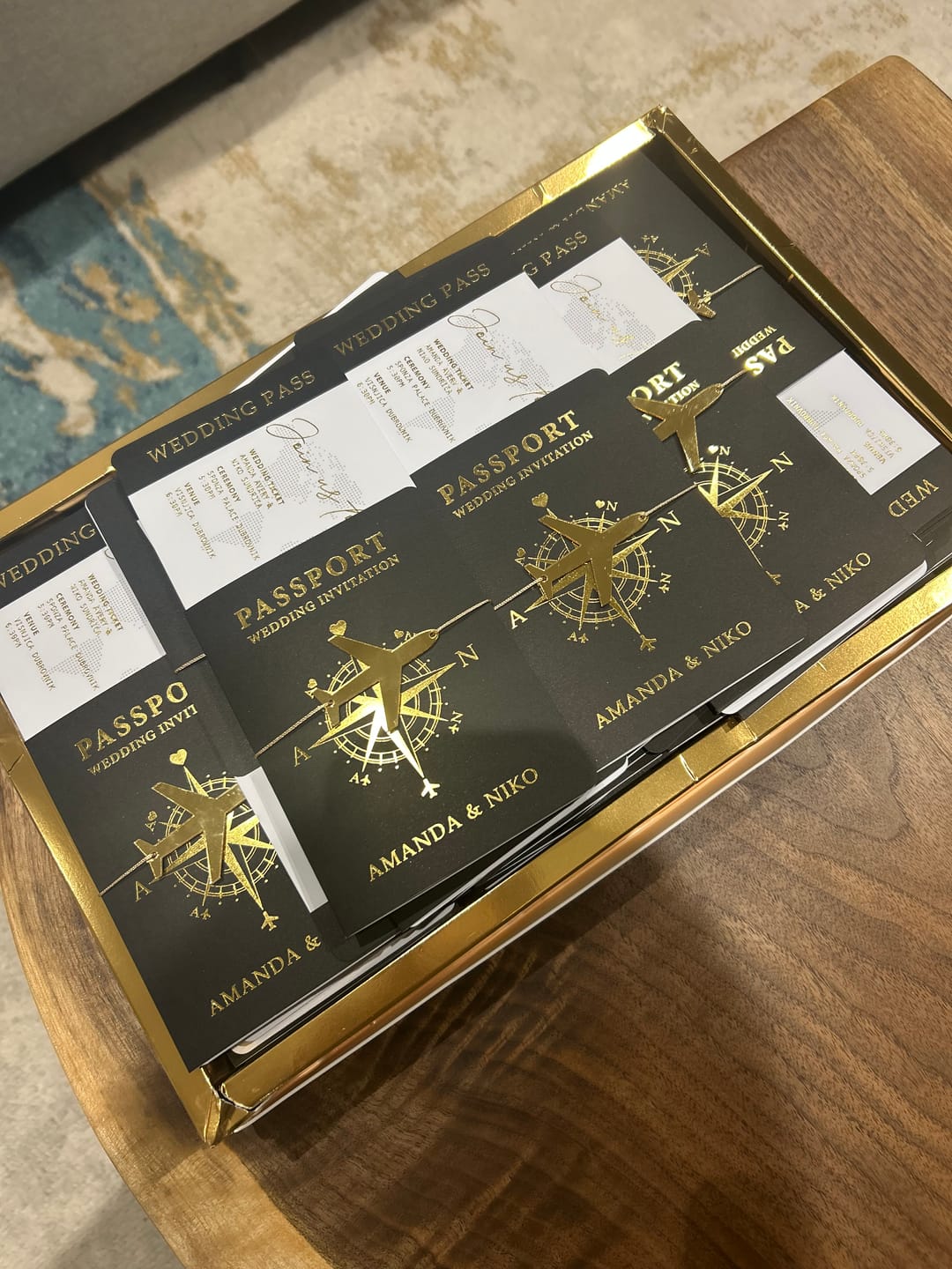 Customer photo review of Black Passport Wedding Invitation with Gold Foil
