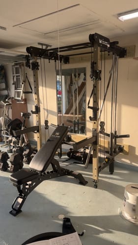 Customer photo review of Major Fitness F35 All-In-One Home Gym Wall-Mount Folding Power Rack