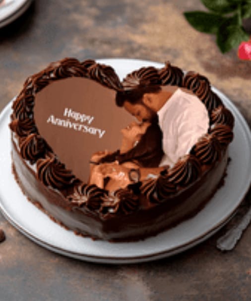 Customer photo review of Heart Shaped Anniversary Photo Cake