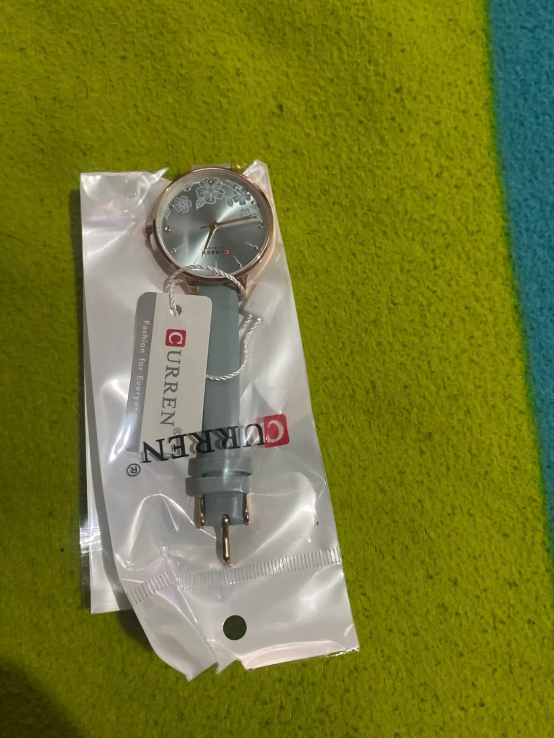 Customer photo review of Leather Quartz Wristwatch Floral Dial — Light Blue | KIMLUD