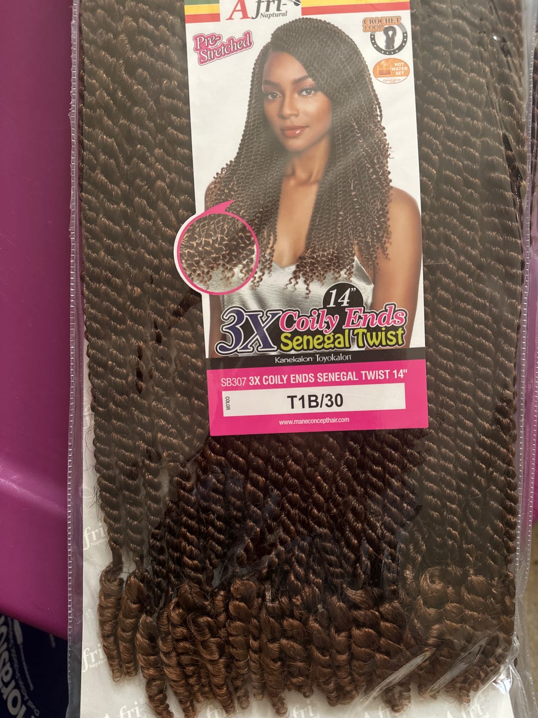 Customer photo review of Mane Concept Synthetic Afri Naptural Crochet Braid - SB307 3X COILY ENDS SENEGAL TWIST 14"