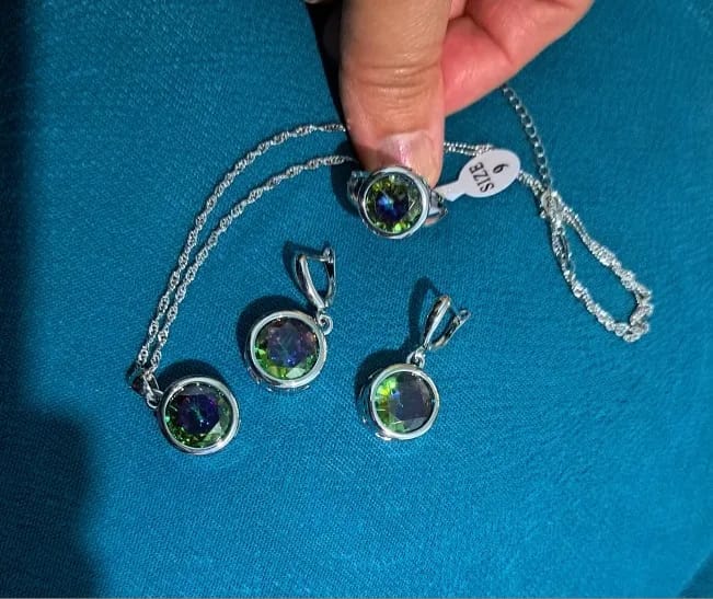 Customer photo review of Sterling Silver Bridal Jewelry Set With Rainbow Zircon Ornaments And Timeless Elegance — Rainbow | KIMLUD