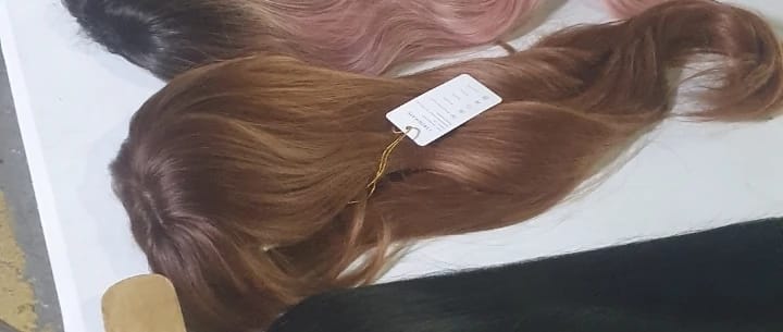 Customer photo review of Synthetic Long Straight Wig With Bangs — Red Brown Copper Ginger | KIMLUD
